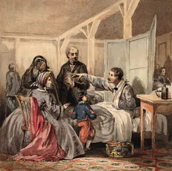 Bladmuziek Omslag Een bericht van het slagveld, uitgegeven 1864 (gekleurde litho)